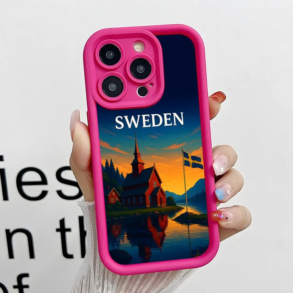 

Sweden Flag Phone Case for iPhone 17 16 15 14 13 12 11 Air Pro Max Plus Red Soft TPU Shockproof Cover
