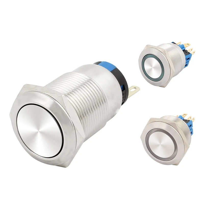 Mounting Thread Flat Round Latching Stainless Steel Waterproof Push Button Switch With Light-B61B