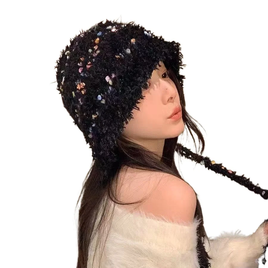 بيني أفخم قبعة المرأة محبوك قبعة الخريف الشتاء الدافئة واقي أذن الصوف محبوك صغيرة تنوعا الدانتيل متابعة محبوك قبعة بيني #3