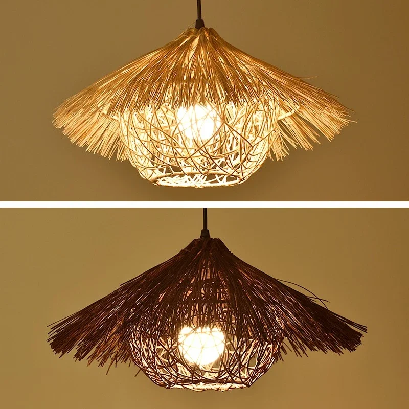 Japanese Wabi-sabi Handmade Wicker Rattan Bamboo LED Pendant Lights Indoor Art Lamps for Living Room Home Decoration Chandelier