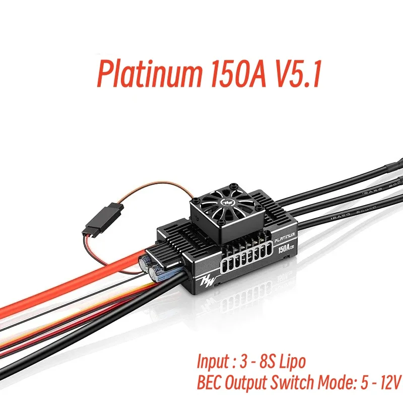 

FATJAY Hobbywing Platinum 150A V5.1 ESC Built-in 12V SWITCH BEC Brushless Speed Controller for Helicopter Fix-wing Aircraft