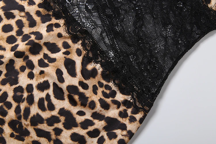 Weird Puss Spitzen-Patchwork-Kleid für Damen, Leopardenmuster, rückenfrei, Neckholder, Bandagen, ärmellos, sexy, für Partys, Streetwear, Maxi, figurbetont – Detail 9