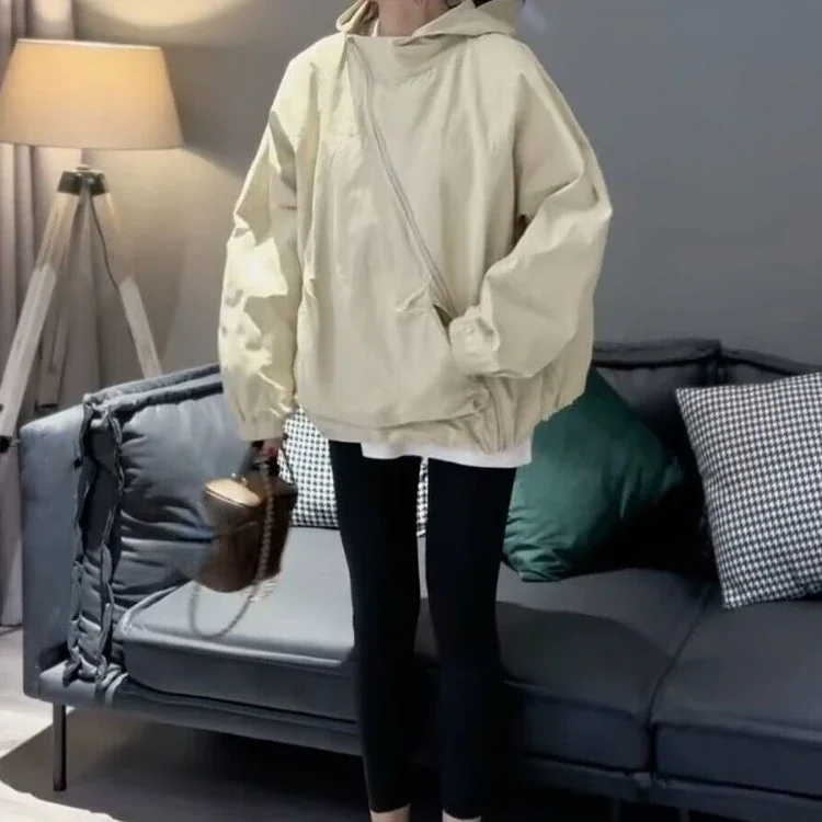 Harajuku estilo jaqueta feminina moda coreana streetwear oversize zíper com capuz vintage y2k jaquetas windbreak casaco casual