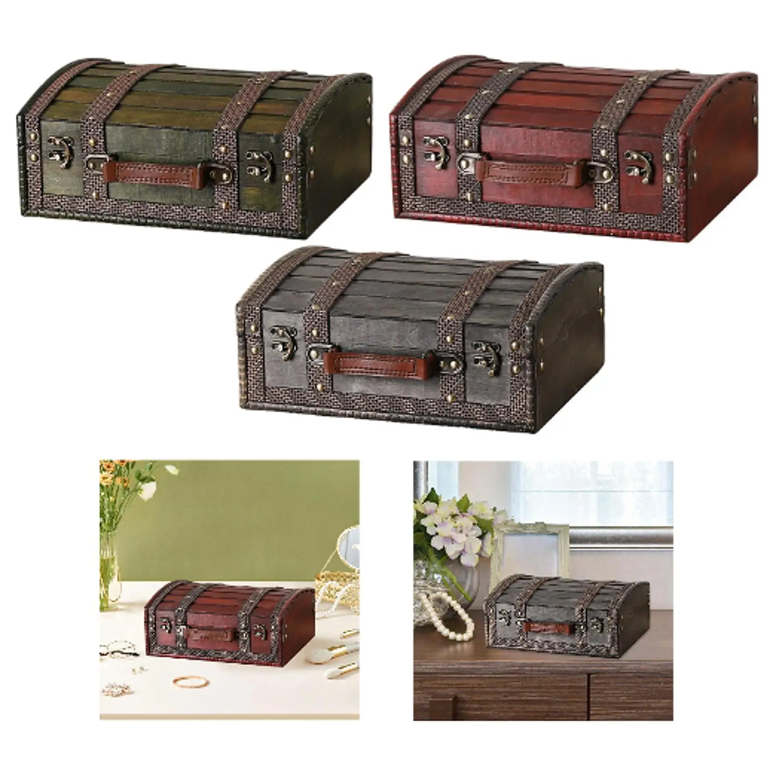 Treasure Chest Wood Handcrafted  Style Unique Handheld Gift for Women Home Decoration Table Centerpiece Decorative Box
