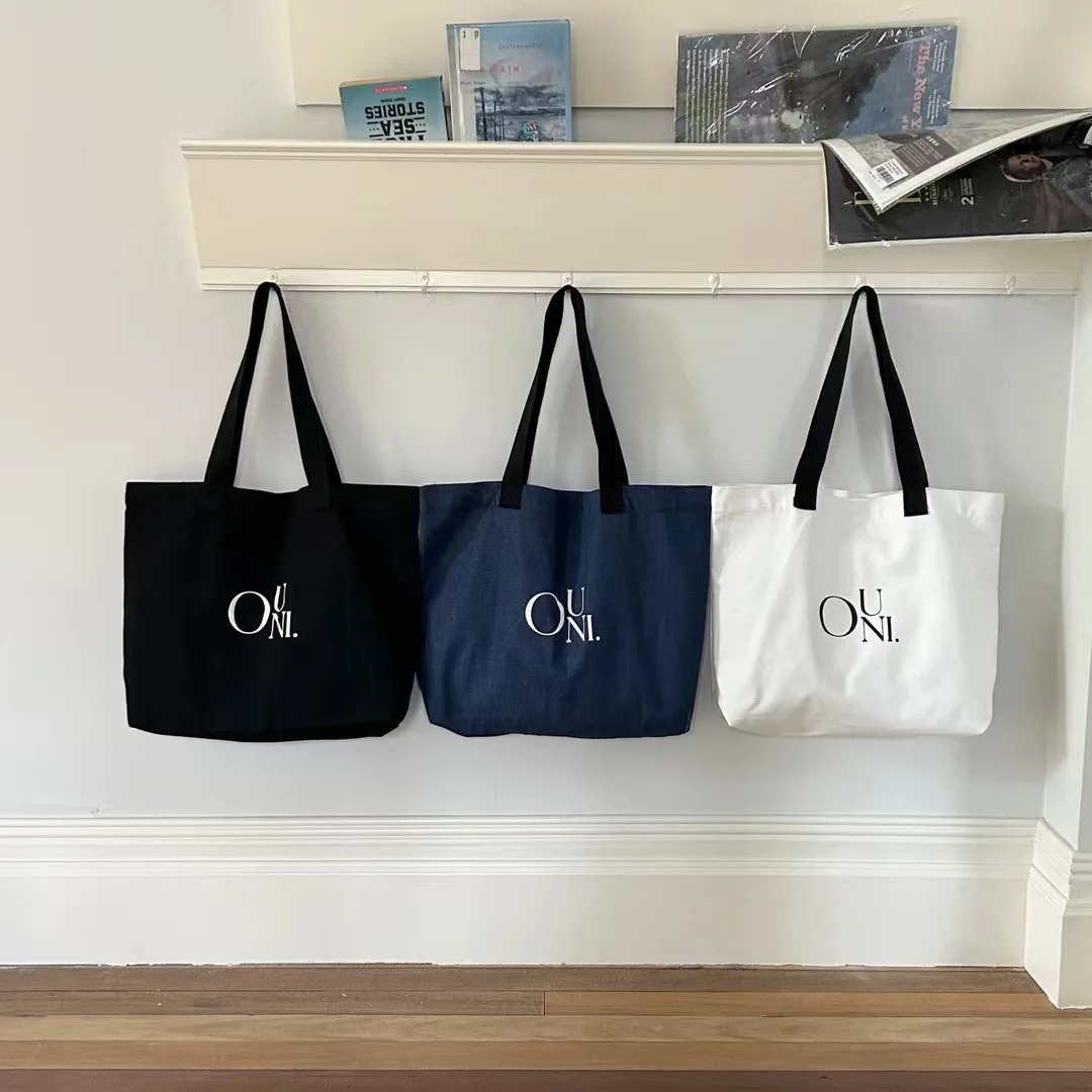 

YIFAN Canvas Shoulder Women's Tote Bag Letter Simple Casual Large Capacity Designer Handbags For Women Travel Solid Shopper Bag