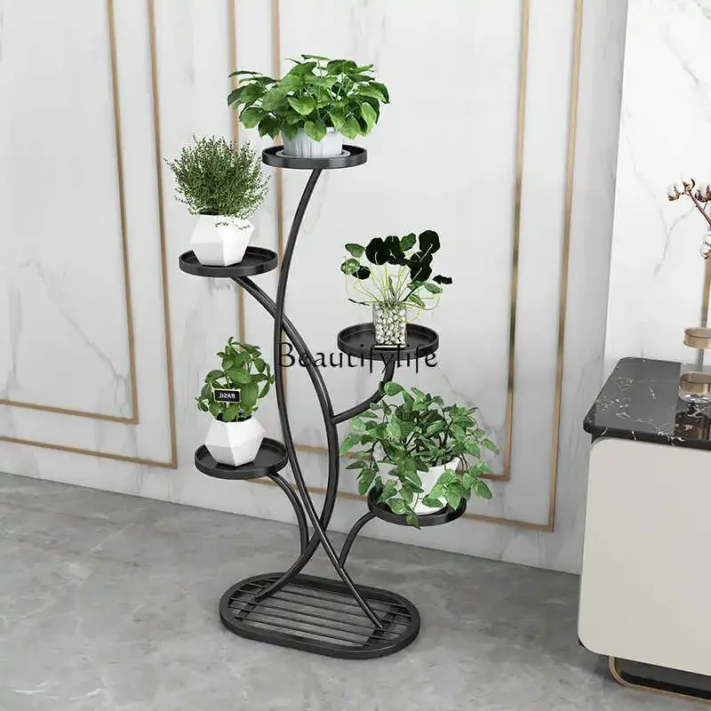 

5New light luxury universal wheel flower shelf, living room indoor home balcony shelf, multi-layer dill flower plant pendulum