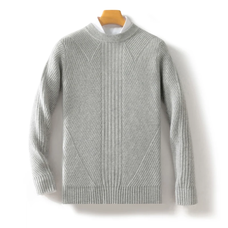 

Fashion Autumn Winter Men's Sweater 100% Merino Wool Sweater Pullover Clotheing Versatile O-Neck Oblique Texture Basic Pullover
