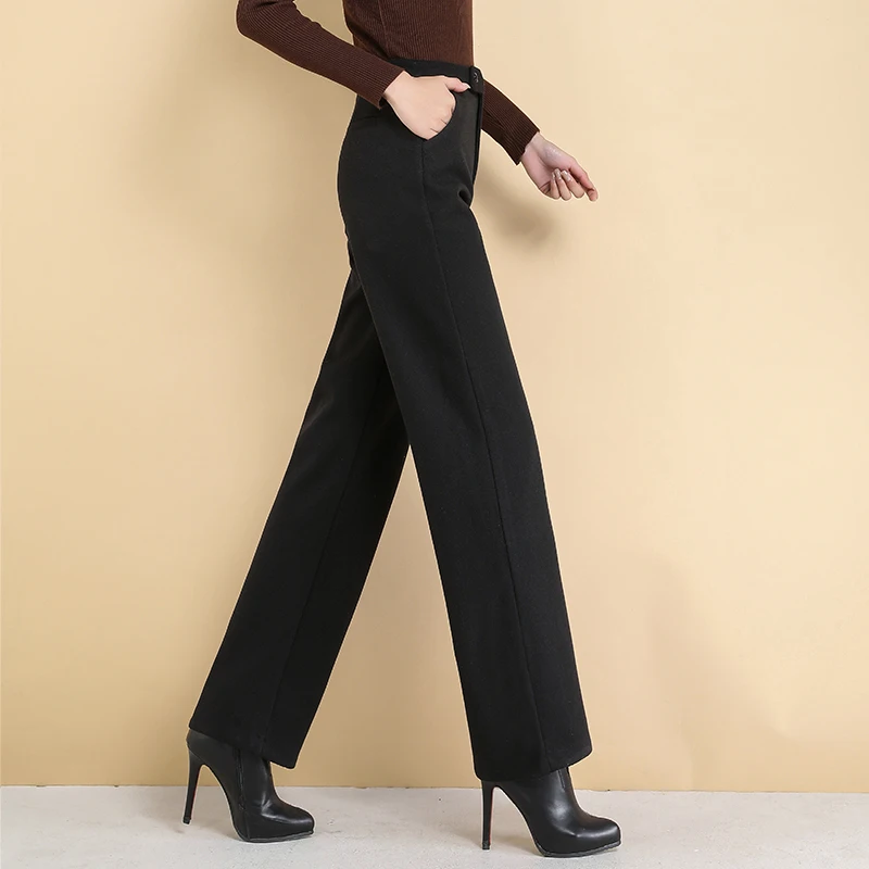 Imagem -02 - Calça Feminina de Perna Larga Larga Larga de lã de Cintura Alta Moda Casual Outono e Inverno Moda