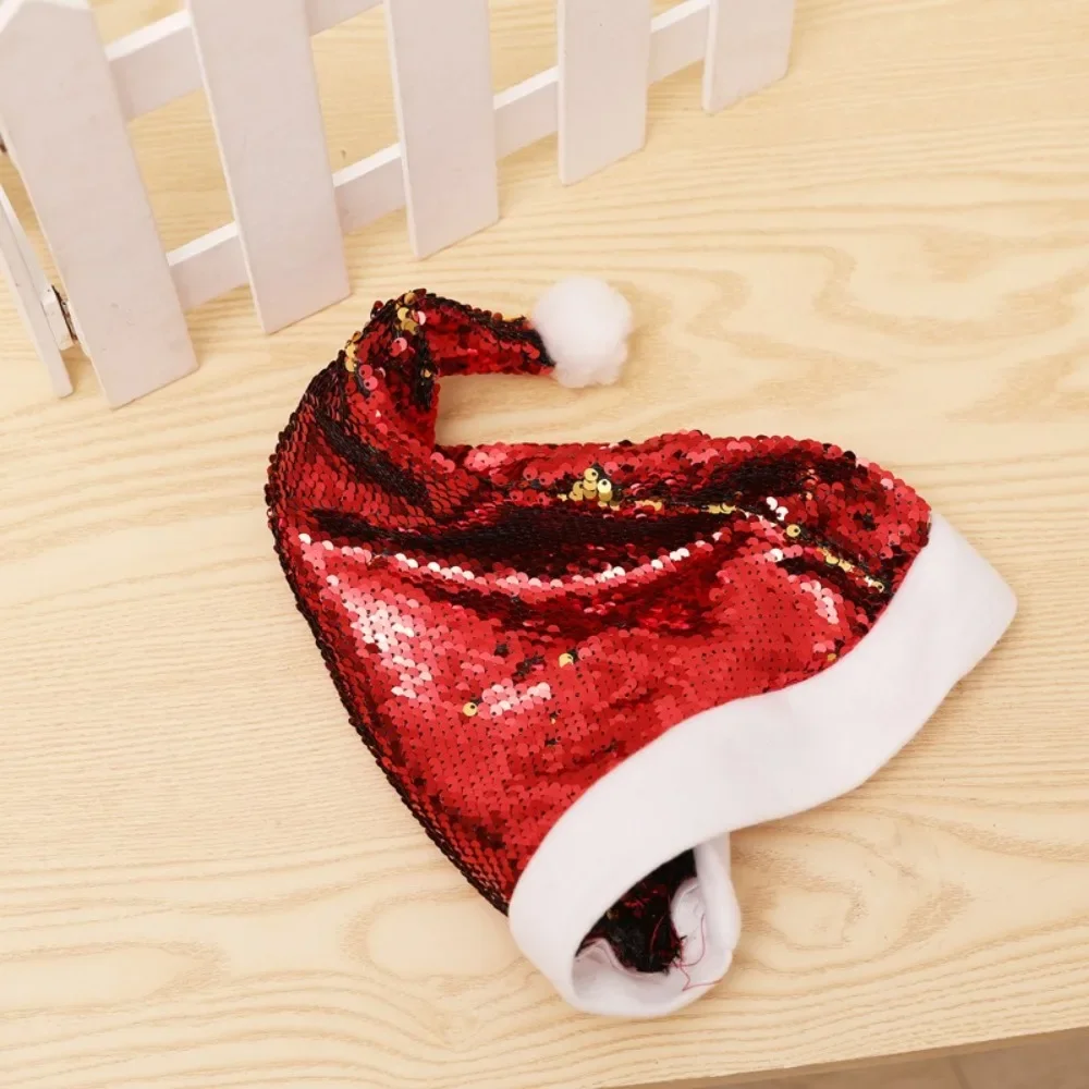 Fashion Sequined Santa Hat Color Changing Soft Plush Christmas Cap Versatile Xmas Holiday Party Accessory For Women Girls