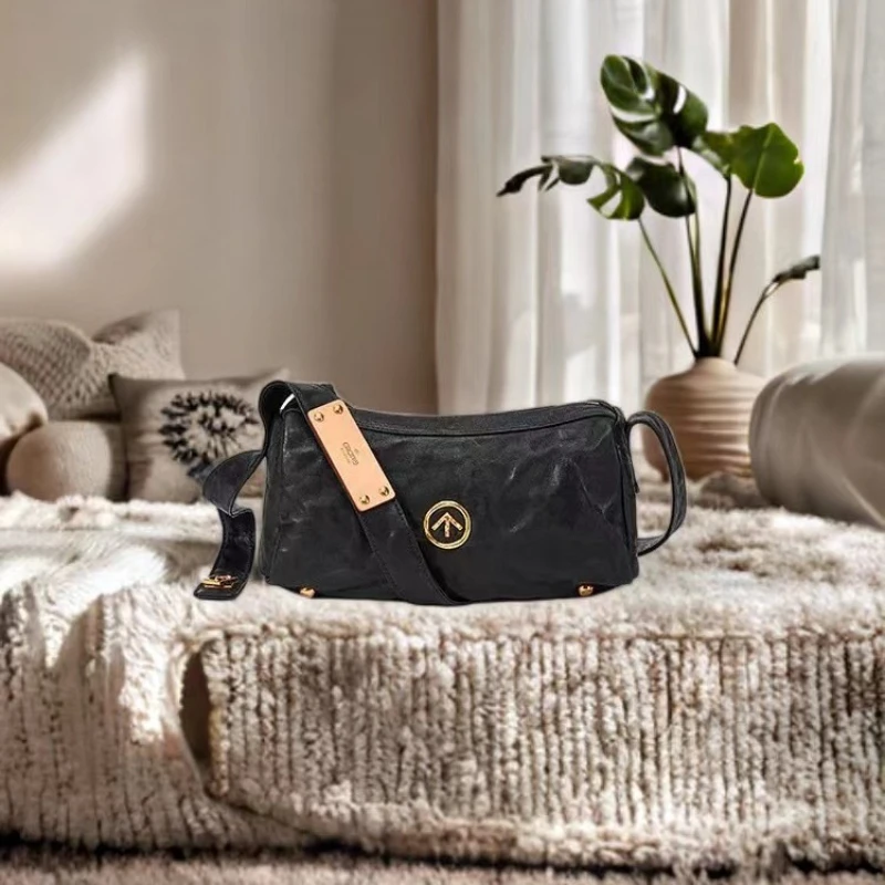 GROTTO 2025 ใหม่หินสีดํากระเป๋าขนาดเล็กUnisexผักกระป๋องSheepskinไหล่เดี่ยวCrossbodyกระเป๋านุ่ม