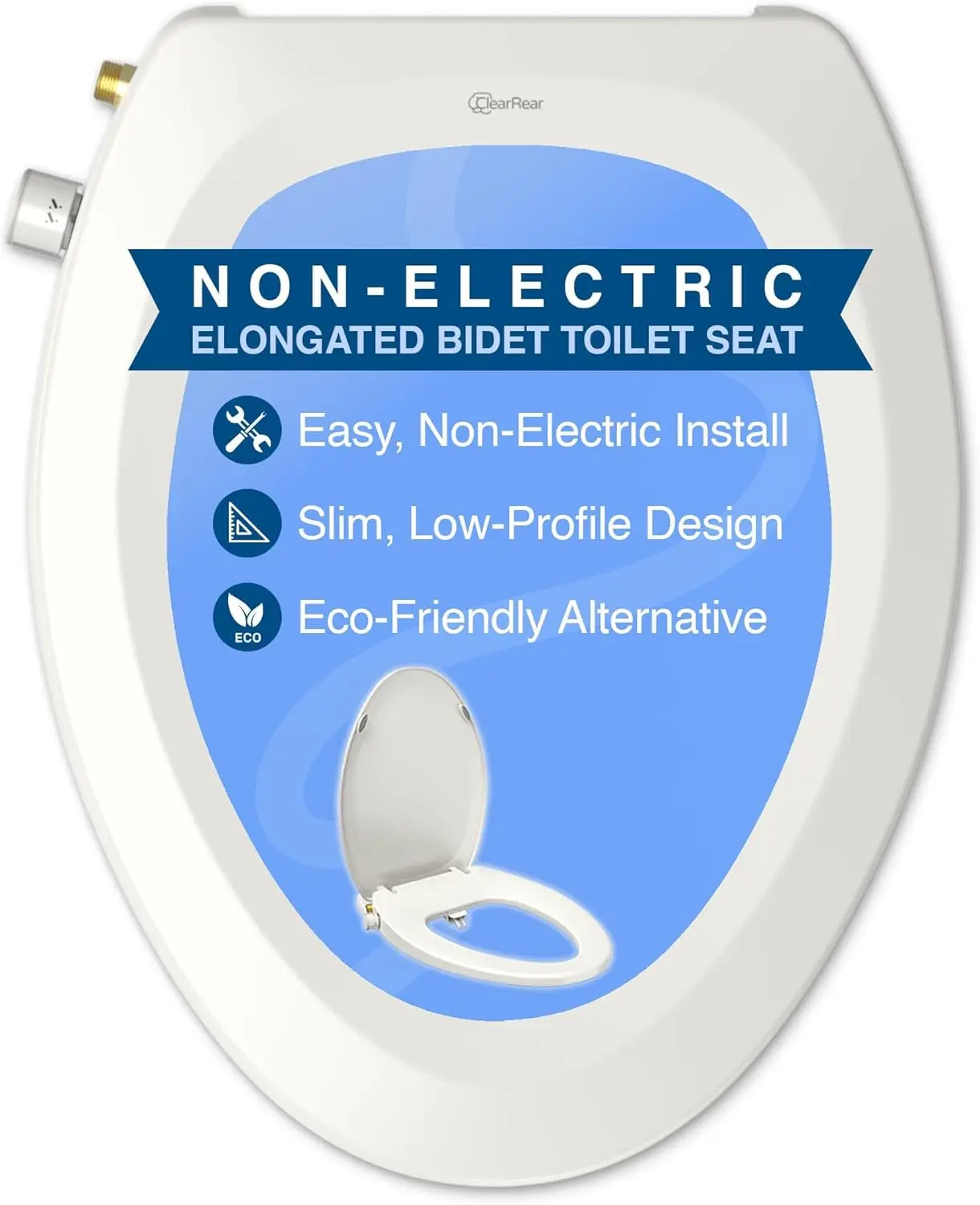 

Elongated Bidet Toilet Seat – Non Electric, Easy Install, Dual Nozzles, Adjustable Pressure, Eco Friendly