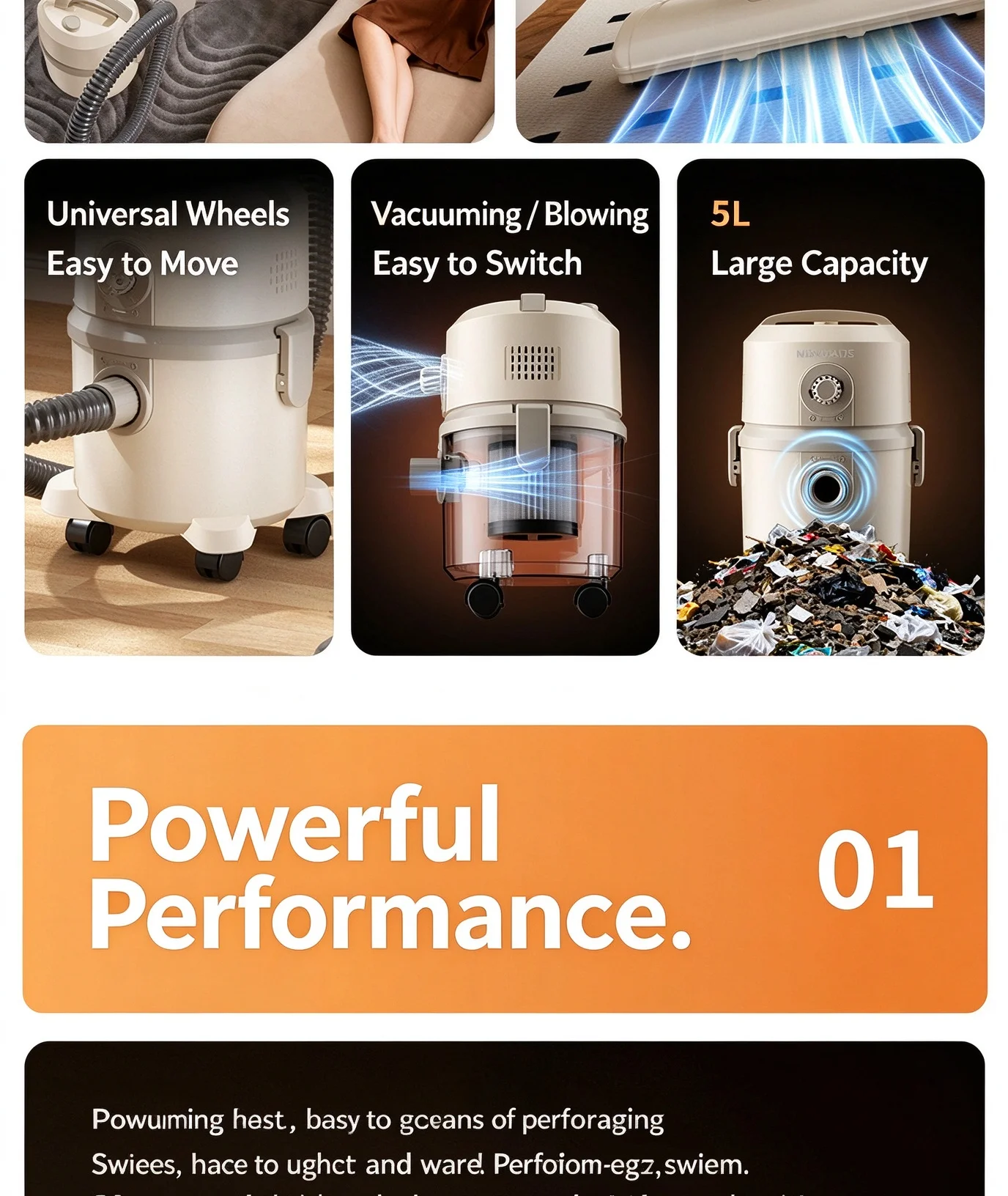 Factory Direct Sales Vacuum Cleaner for Home Use, High Suction Power, Water Suction Machine, Washable Nozzle Filter, Commercial Use Suction and Mopping All-In-One Cleaning Device