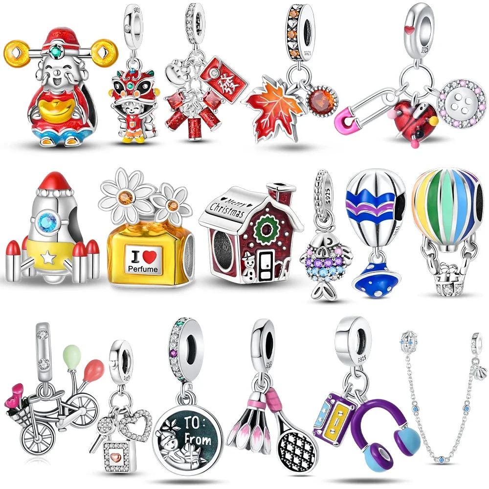 Original Rocket God of Wealth Maple Leaf Hot Air Balloon Perfume Bottle Charms Beads Fit 925 Silver Bracelet Women Diy Gift