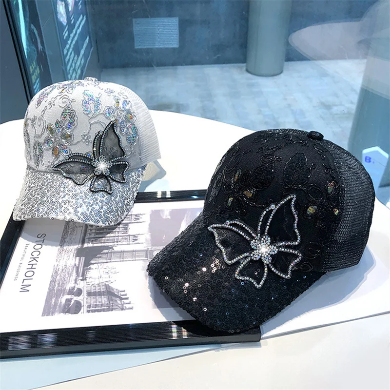 New Fashion Women's Cap Butterfly Flower Pendant Baseball Cap Female Outdoor Adjustable Streetwear Summer Trucker Hats 2023