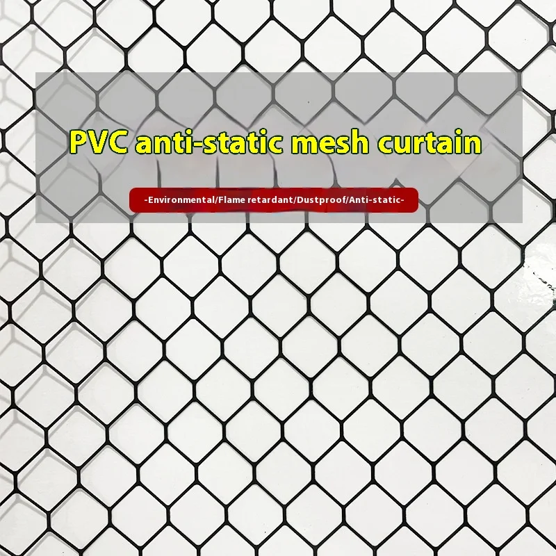 2025 Cortina de malha de PVC antiestática, porta macia retardadora de chamas para salas limpas, cortina blackout totalmente transparente, produto de segurança