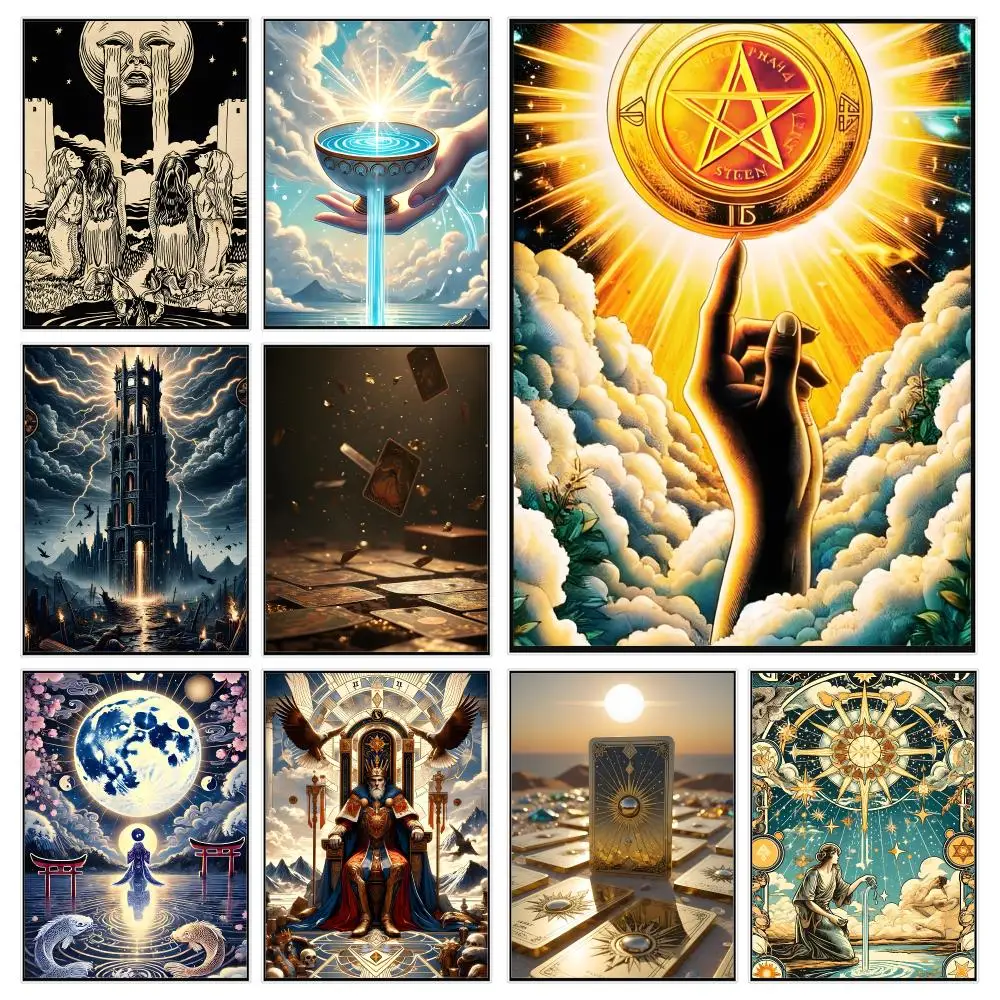 Vintage Deck T-Tarocchi Fortune Telling Cards Poster Trendy Aesthetic Wall Decor for Dorm & Bedroom
