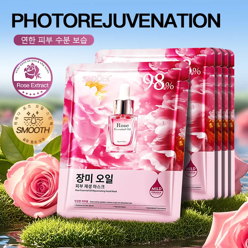

10PCS Rose Essential Oil Anti Wrinkle Facial Mask Anti Aging Fade Fine Lines Firm Skin Brightening Korean Cosmetics