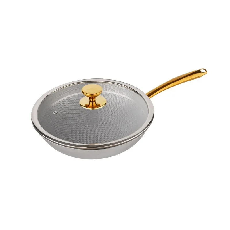 Pure Titanium Non-Stick Soup Milk Frying Pan Set Modern Design Metal Wok Gold Plated Uncoated