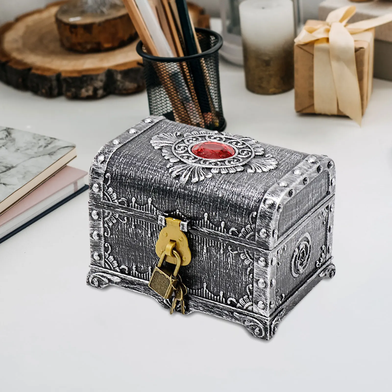 Pirate Treasure Chest with Lock and Key Prize Gift Adventurous Treasure Box for Medium Pirate Theme Treasure Chest Kids Toy