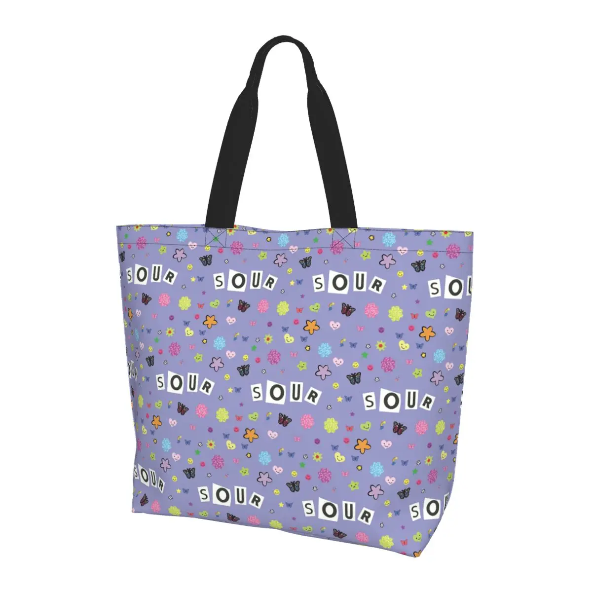 

Sour Title + Stickers Poster Shopping Tote Bag Canvas Large Capacity Shoulder Bags Shopper Grocery Handbag for Women
