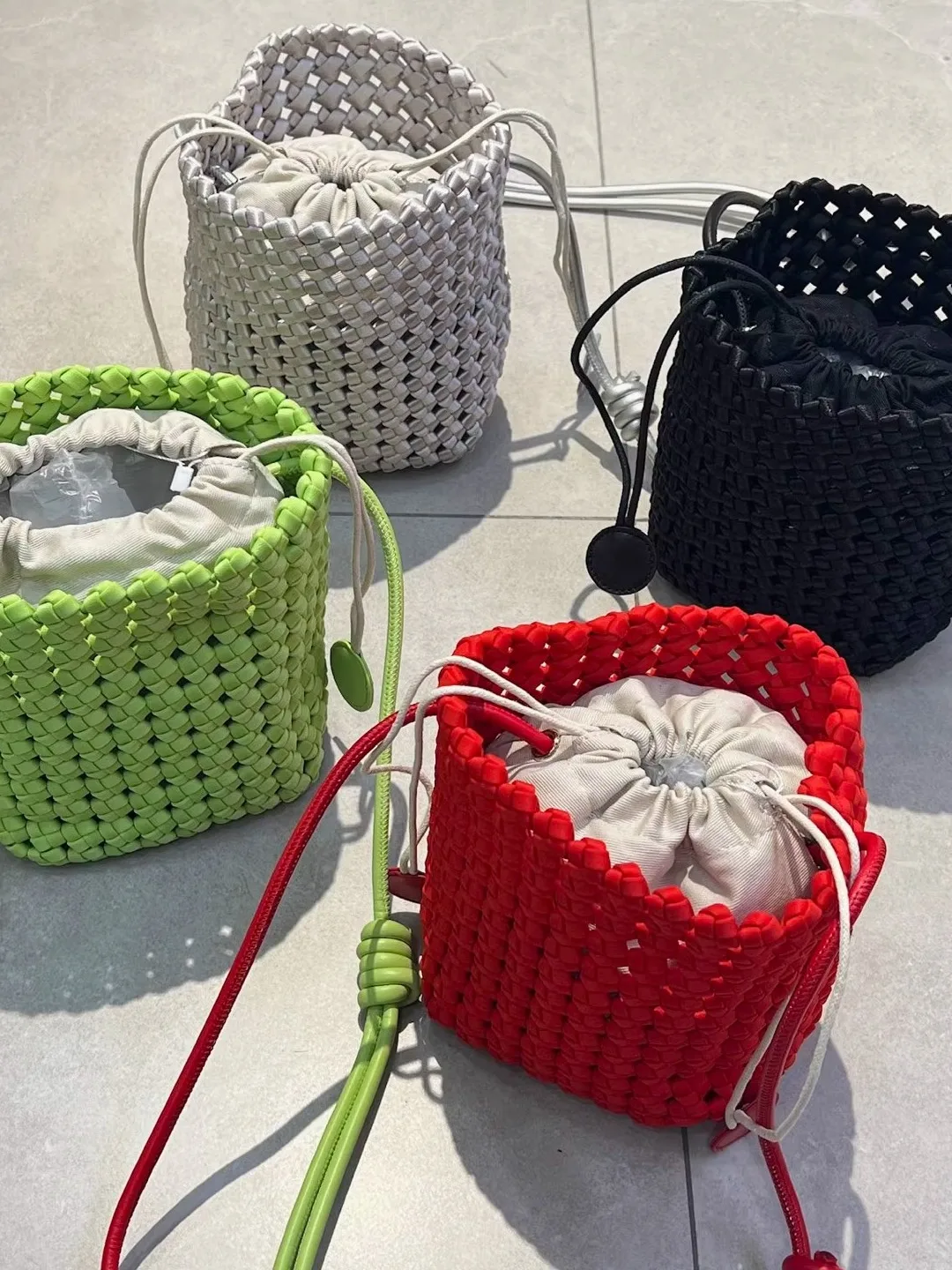 

Handwoven Windmill Knot Small Purse Color Hollow out Dstring Buet Bag Simple Phone Bag Single oulder Bag fo...
