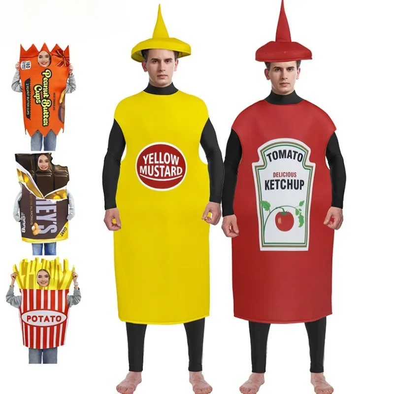 

Funny Food Party Cosplay Costume Adult Family Fancy Dress Pizza French Fries Chocolates Butter Sauce Mustard Clothing Outfits