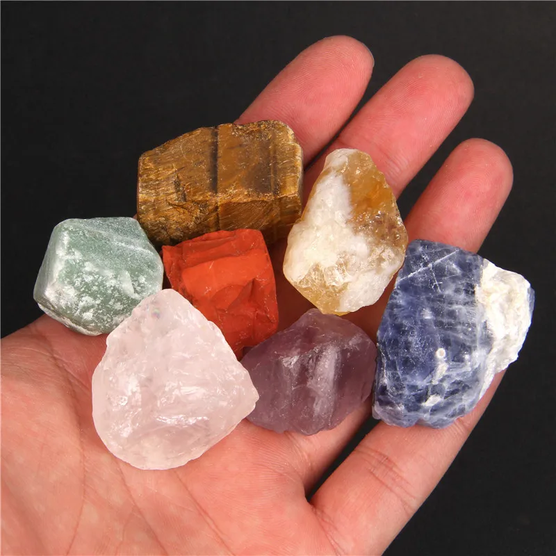 7pcs Rough Rock Reiki Seven Chakras Natural Quartz Gravel Stone Healing Mineral Specimen Stone for Aquarium Decoration Ornament