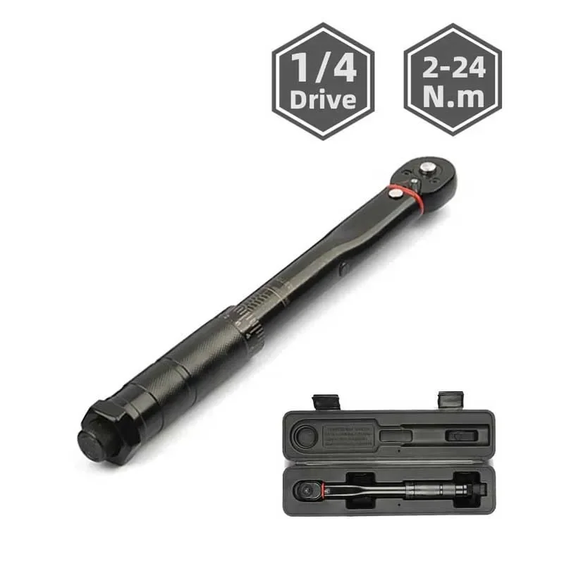 2-24N.m Torque Wrench  1/4\'\' Square Drive Preset Bicycle Torques Key Two-way Ratchet Car Bike Automotive Hand Tools