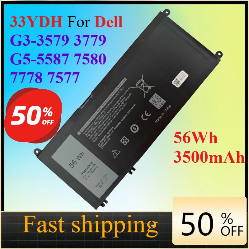 

56Wh 33YDH 3500mAh Battery for Dell 33YDH G3-3579 3779 G5-5587 7580 7778 7577 Laptop Battery Compatible High Quality