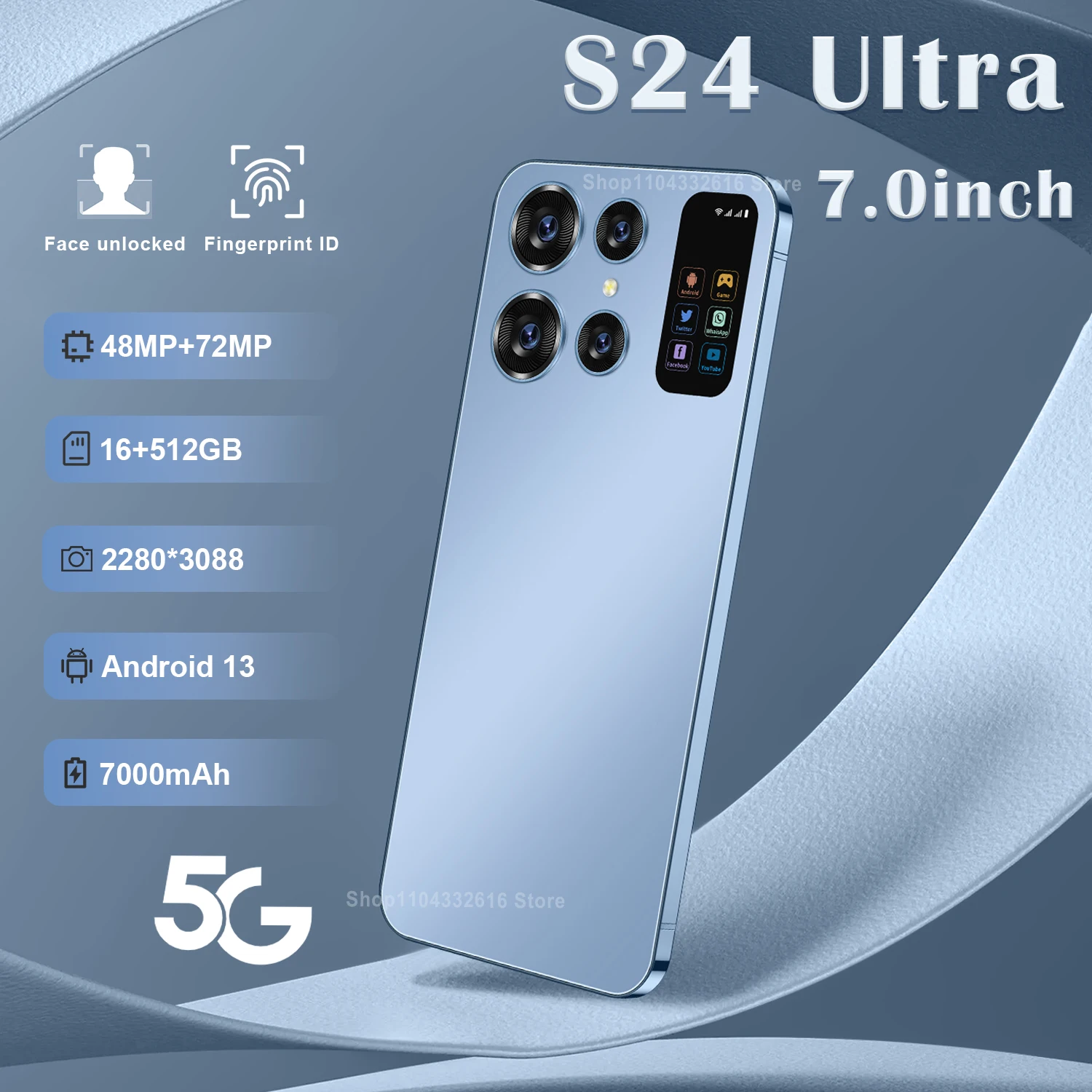 Originele S24 Ultra Smartphone 5G 7.0HD Mobiele Telefoons Snapdragon 8 gen 3 Android 13 Mobiele Telefoon 7800 mAh Global Versie Mobiele Telefoons