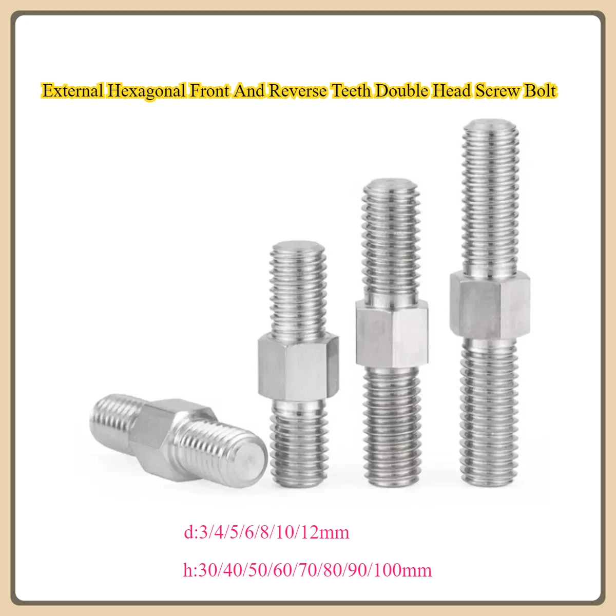 

304 Stainless Steel External Hexagonal Front And Reverse Teeth Double Head Screw Bolt M3M4M5M6M8M10M12