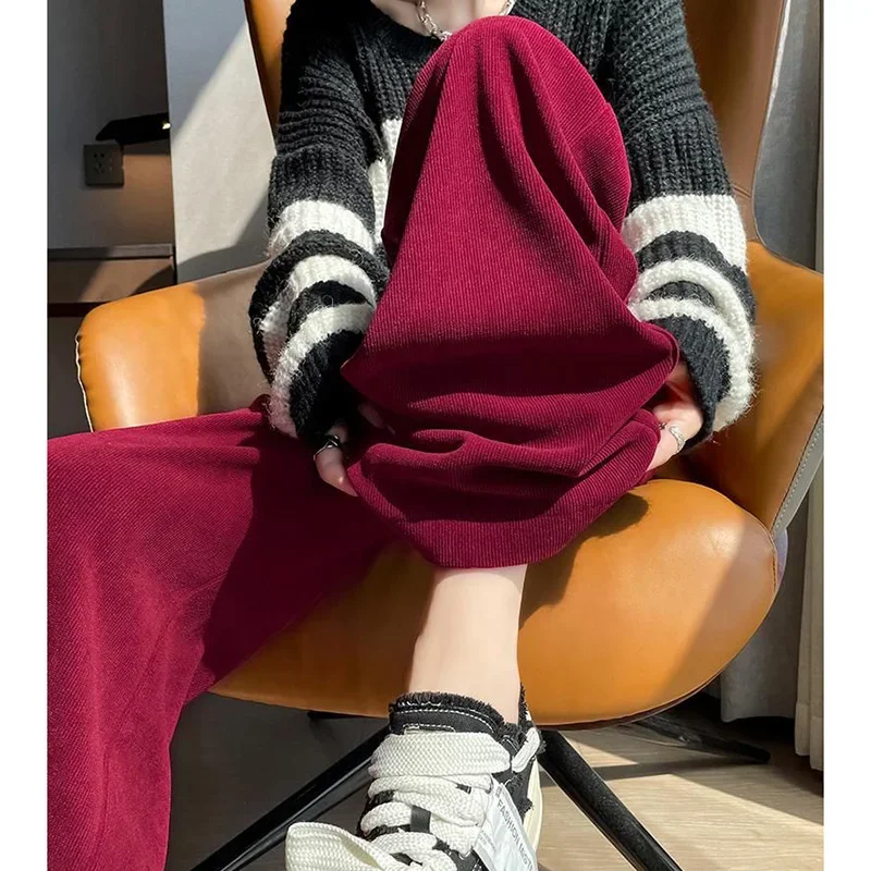 Heißer Verkauf Frauen Koreanische Mode Gerade Bein Hosen Weibliche Einfarbig Hohe Taille Hosen Dame Klassische Baggy Täglichen Hosen