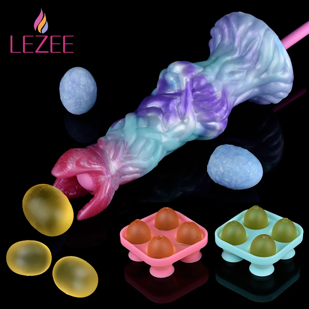 LEZEE Hollow Drgon Dildo Manual Ovipositor Toy Lay Eggs Hand Push Ovipositors With DIY Gelatin Egg Mould Anal Sex Toys For Women