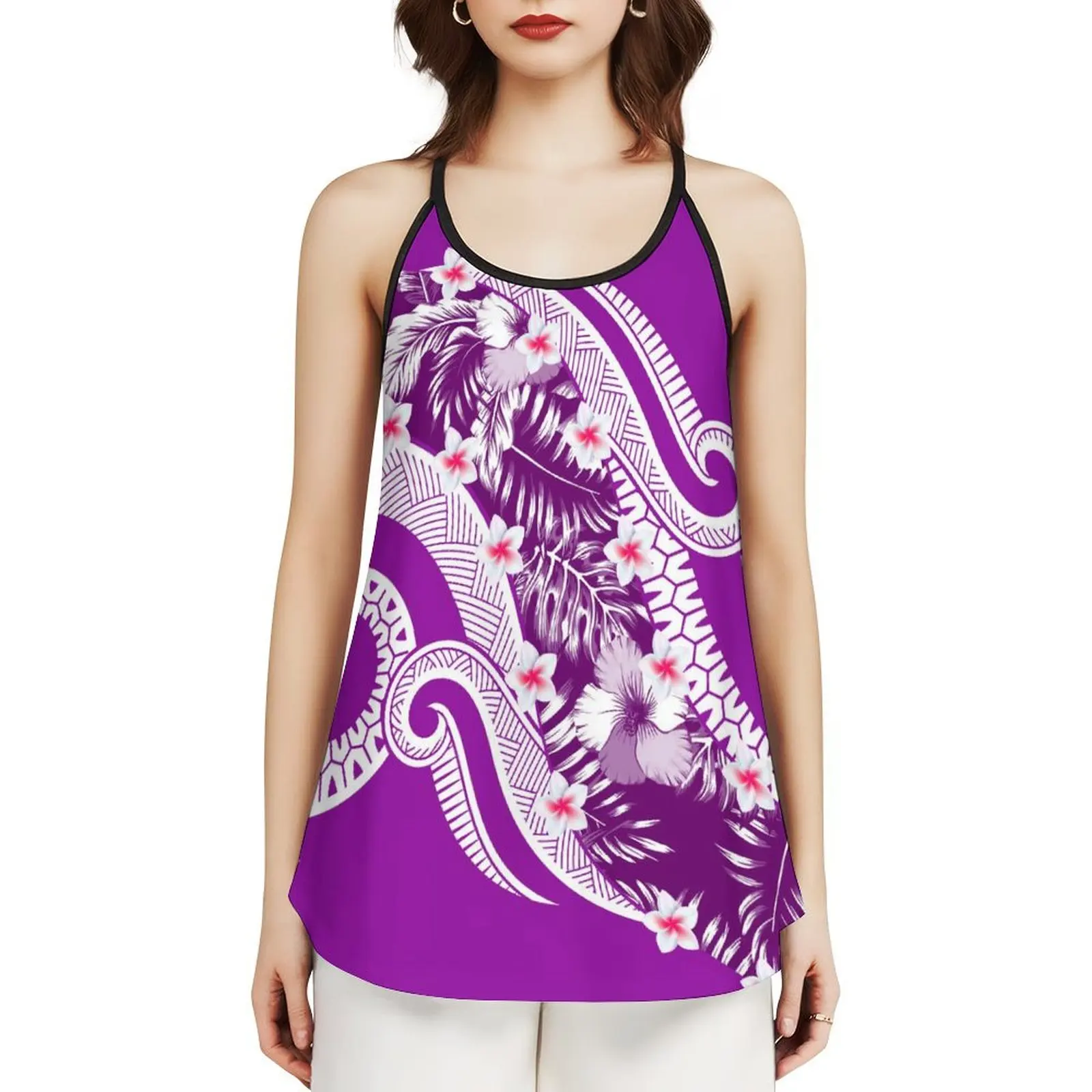 Polynesian Classic Women Custom Micro Elastic Comfort Fabric New Design Samoa  Style Halter Sleeveless Top