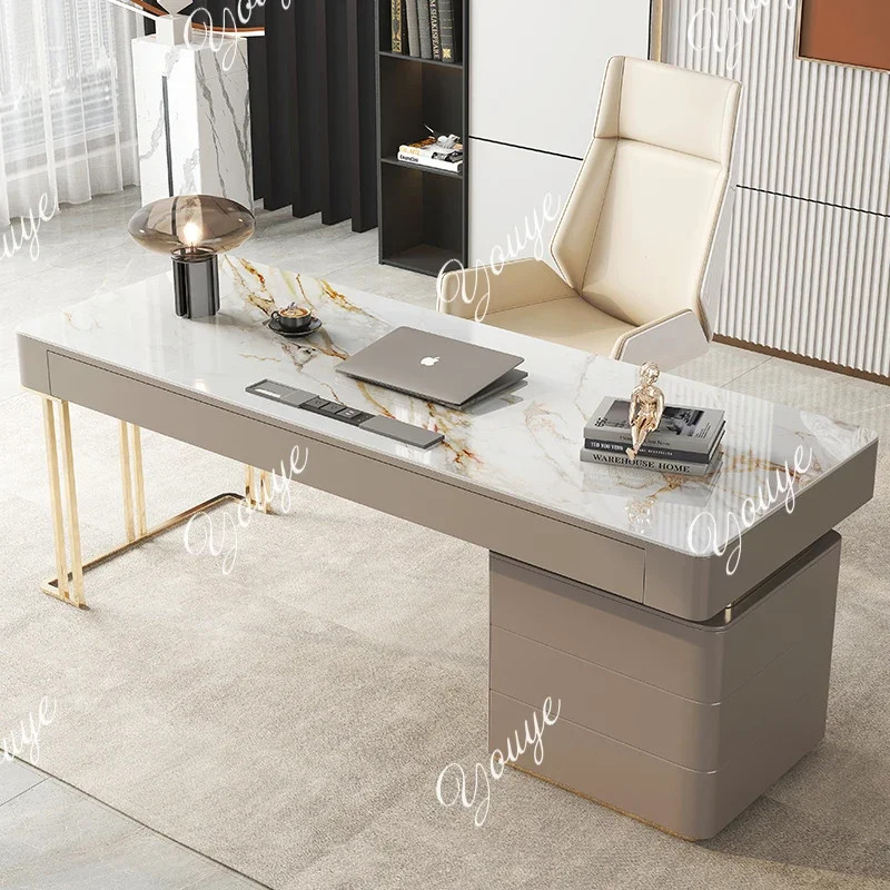 Q Light luxury rock slab desk Modern simple high-end desktop computer desk Office study table Home writing desk