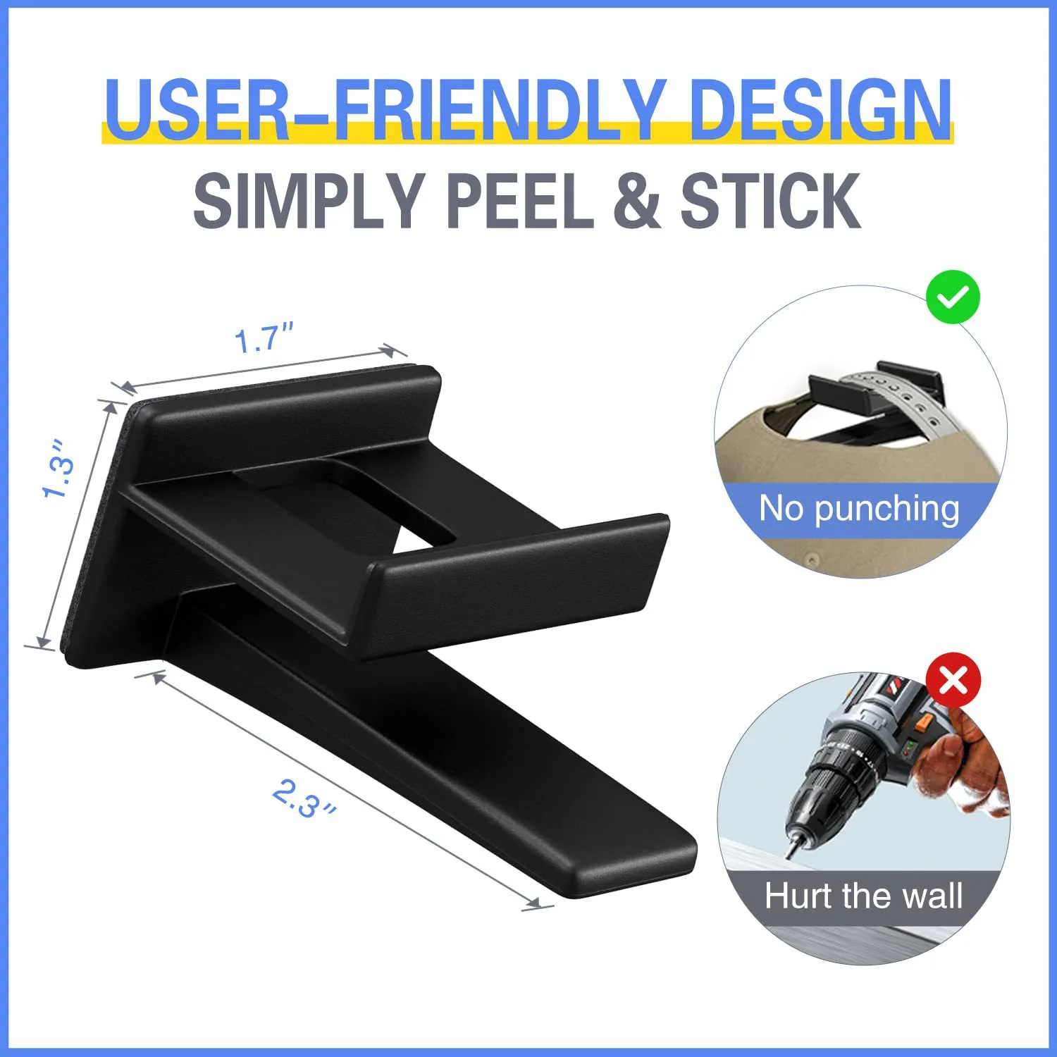 10 Pack Adhesive Hat Hooks for Wall