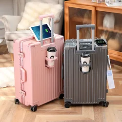 Fashion Luggage with USB Cup Holder 20/29 Inch  Suitcase Combination Lock Trolley Case Cabin Carry-on Travel Wheeled Suitcases