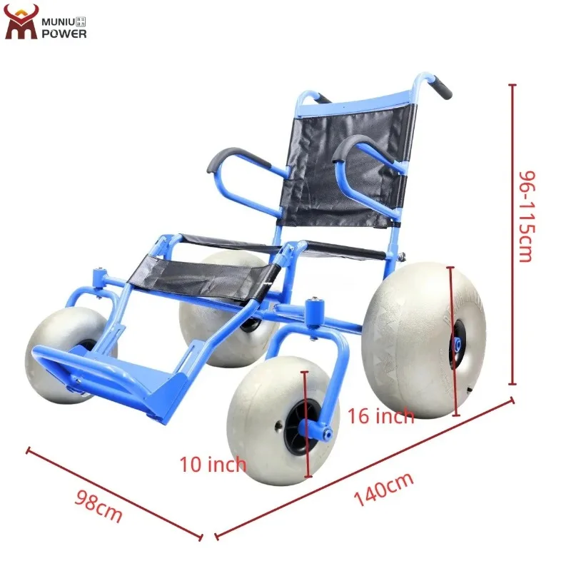 All-terrain Adult Beach Wheelchair for Sale with Balloon Tires for Soft Sand