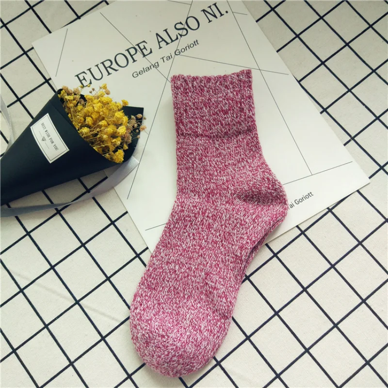 10pcs=5pairs Women Ladies Men Thick Winter Thermal Socks Warm Wool Nordic Novelty Solid Color Autumn Winter Home Floor Bed Socks