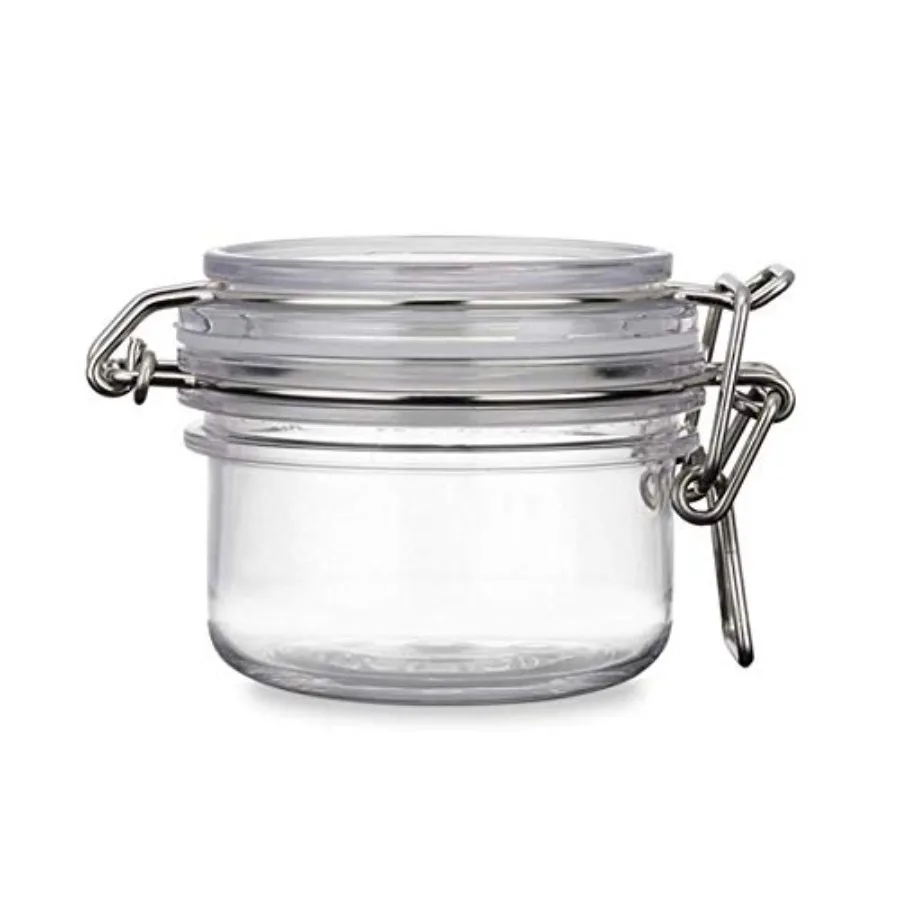 

2Pcs 4 Oz/120ml Clear Round Plastic Home Kitchen Storage Sealed Jar Bottles with Leak Proof Rubber and Hinged Lid for Herbs Spi