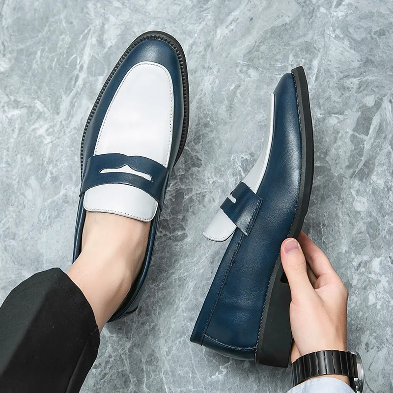 Color block large size business casual shoes breathable and comfortable gentleman loafers rubber sole formal shoes