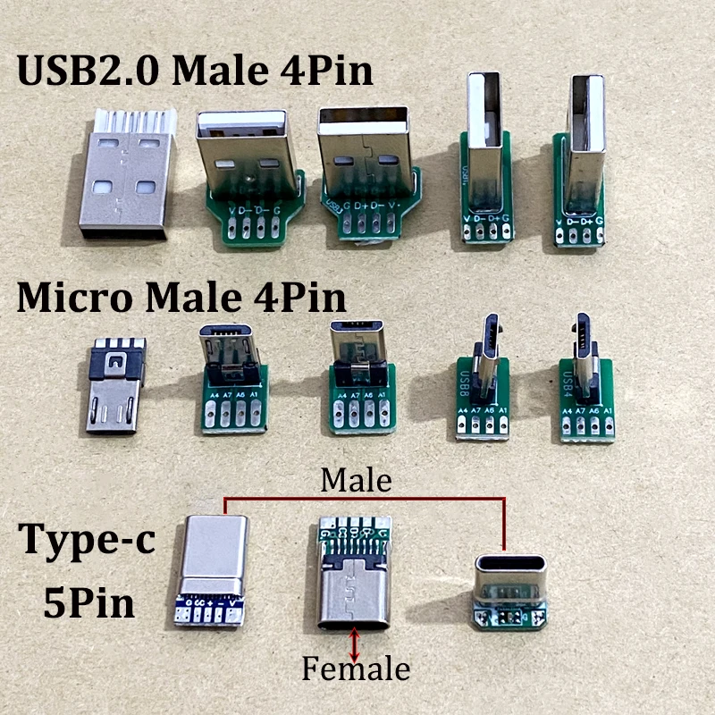 1PCS USB 2.0 Connector DIY Soldering Plug Straight/L Type Elbow TypeC Micro Male Female Adapter For Car DVR Dash Cam Data  Power