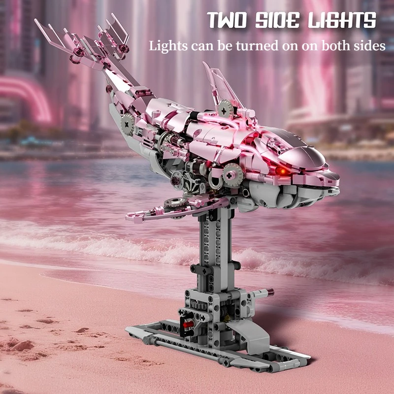 888 قطعة مكعبات بناء دولفين ميكانيكية إبداعية باللونين الأزرق والوردي يمكن أن تضيء لعبة الطوب البناء هدية للأطفال والكبار #5