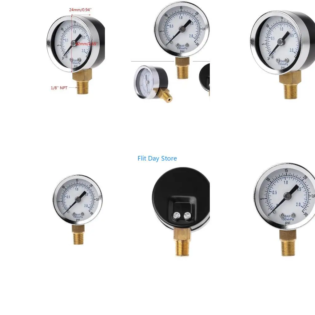 F92C Dual Scale Pressure Gauge with Brass Internal 0-30 PSI / 0~2 BAR 1/8