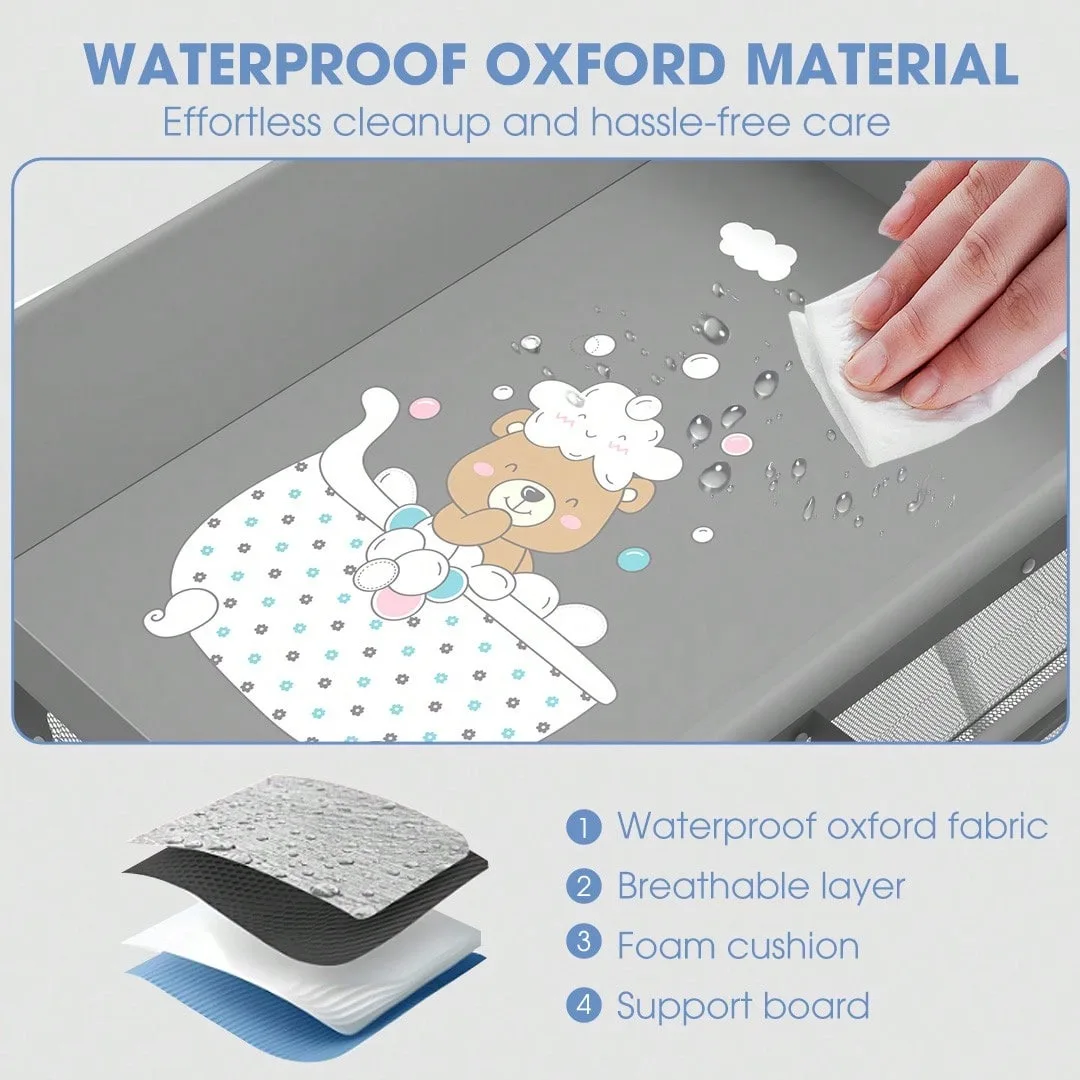 Sejoy 調節可能なベビーおむつ交換台 ロック可能なホイール付き 折りたたみ式スタンド 底部収納ボード付き 高めのフェンス