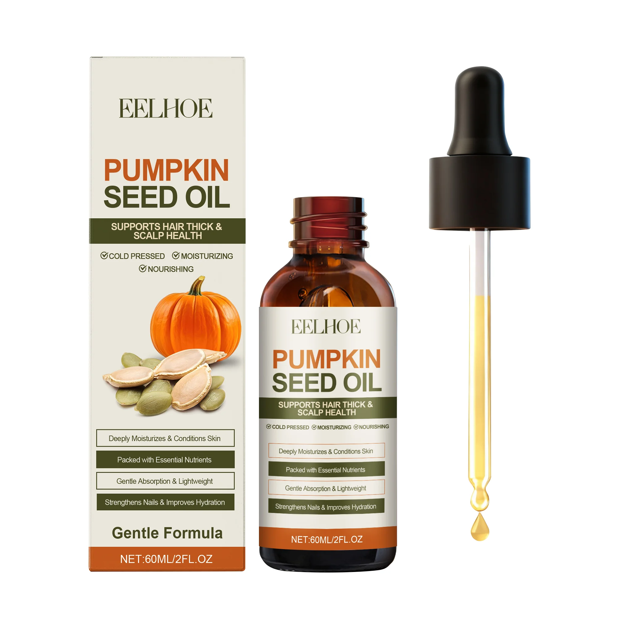 EELHOE Pumpkin Seed Oil Hair Growth Products Moisturizing Scalp Treatment Nail Repair Cold-Pressed Natural Organic Castor Oil