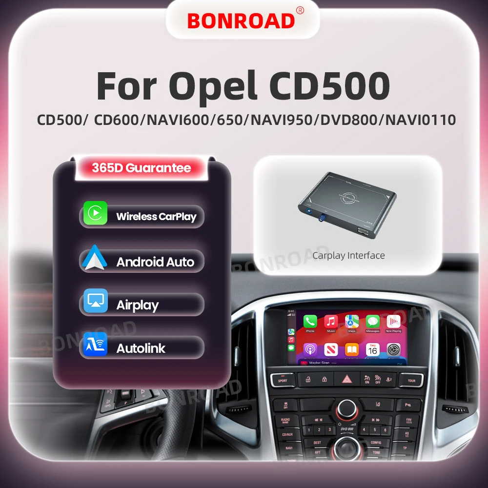 BONROAD Modulo di interfaccia wireless CarPlay Android Auto per Opel CD500 600 NAVI600 650 NAVI950 DVD800 con adattatore Bluetooth