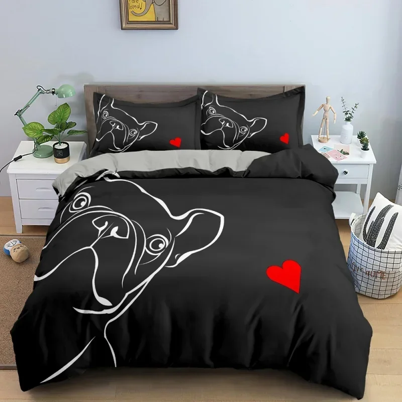 

Cute Cartoon Bulldog Duvet Cover Set Single King Full Size Bedding Set For Bedroom Decor Microfiber 2/3PCS Quilt/Comforter Cover