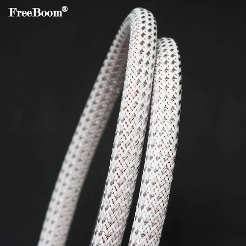 Imagen 1 del producto Funda trenzada para mascotas, color blanco y plateado, 1 ~ 50m, 2/4/6/8/10/12/16/20/25mm, envoltura de Cable de piel de serpiente de alta densidad para Cables eléctricos