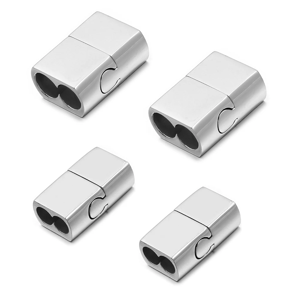 1 قطعة الفولاذ المقاوم للصدأ المشابك المغناطيسية مشبك ثقب مزدوج مشبك مغناطيسي صالح 4/6 مللي متر سوار مستدير حبل DIY بها بنفسك صنع المجوهرات